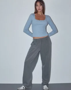 Motel Rocks Basics | Basic Tops-Bovita Long Sleeve Top in Nantucket Blue NantucketBlue