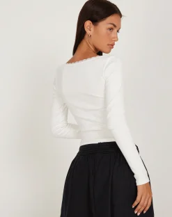 Motel Rocks Basics | Basic Tops-Bovita Long Sleeve Top in Rib White RibWhite