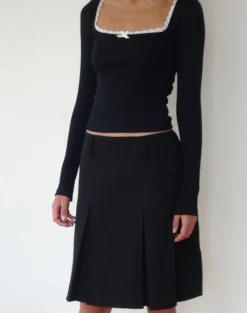 Motel Rocks Basics | Basic Tops-Bovita Long Sleeve Top in Black with Off White Trim BlackwithOffWhiteTrim