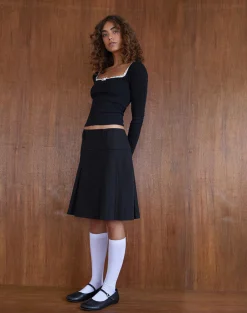 Motel Rocks Basics | Basic Tops-Bovita Long Sleeve Top in Black with Off White Trim BlackwithOffWhiteTrim