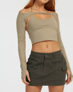 Motel Rocks Basic Tops-Brandy Long Sleeve Top in London Fog LondonFog