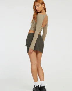 Motel Rocks Basic Tops-Brandy Long Sleeve Top in London Fog LondonFog