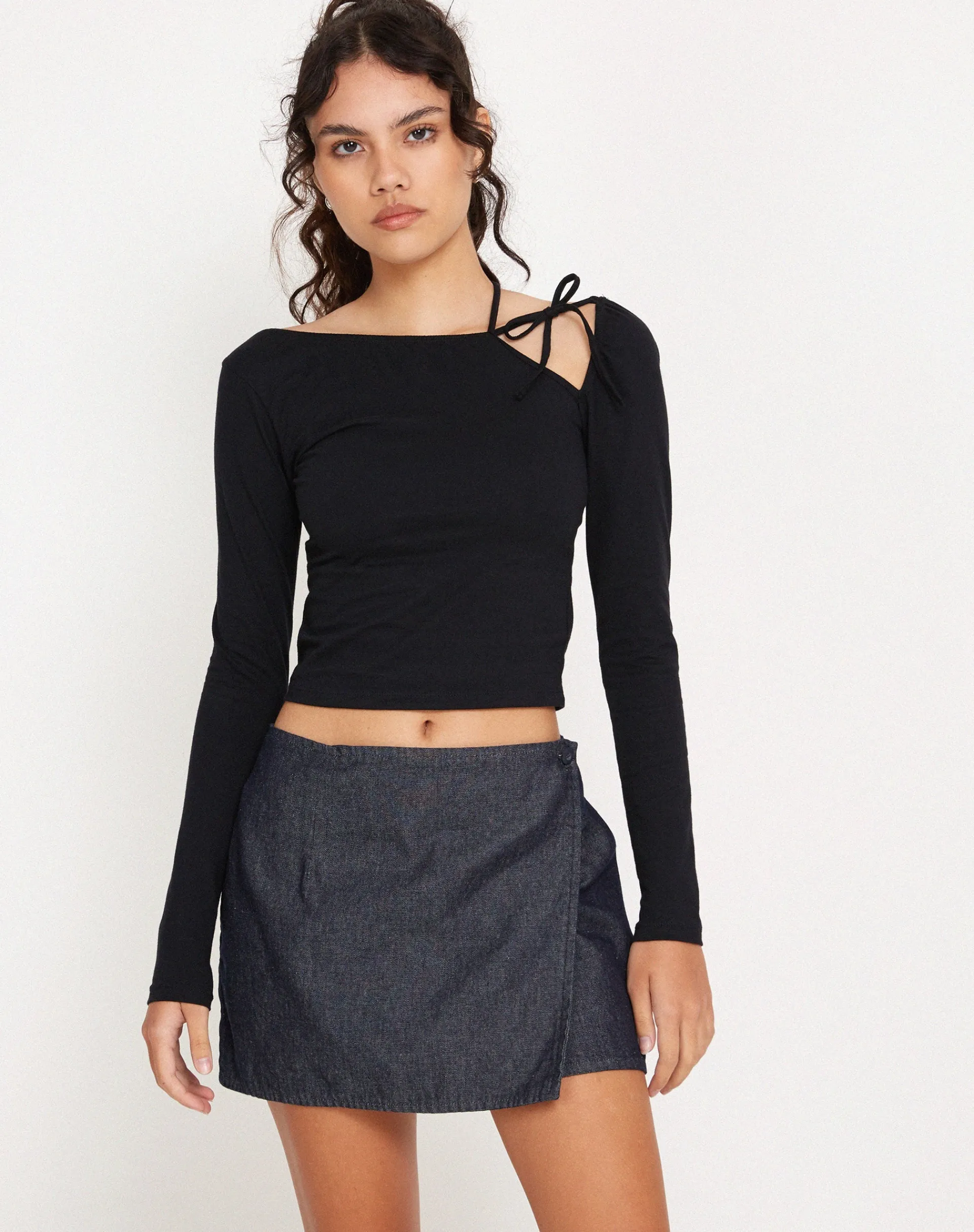 Motel Rocks Basics-Braya Wrap Mini Skirt in Dark Indigo