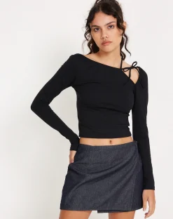 Motel Rocks Basics-Braya Wrap Mini Skirt in Dark Indigo