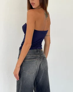 Motel Rocks Bandeau Tops-Brea Bandeau Butterfly Top in Slinky Navy SlinkyNavy
