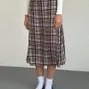 Motel Rocks Midi Skirts-Brella Midi Skirt in Multi Check Brown MultiCheckBrown