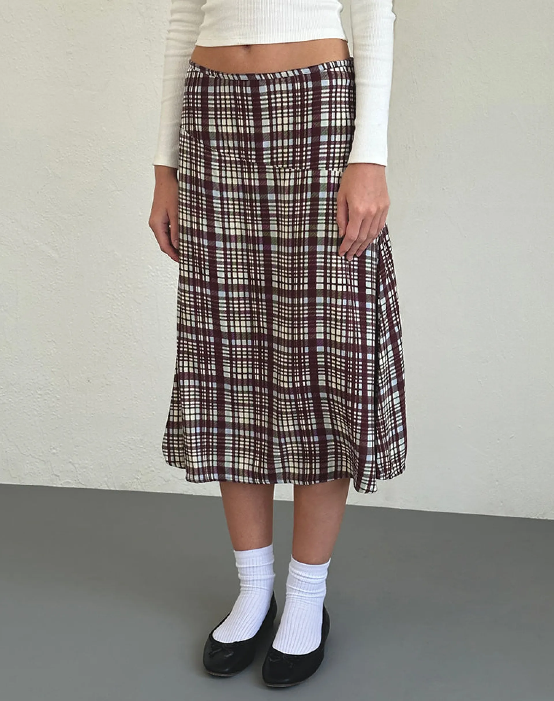 Motel Rocks Midi Skirts-Brella Midi Skirt in Multi Check Brown MultiCheckBrown