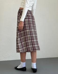 Motel Rocks Midi Skirts-Brella Midi Skirt in Multi Check Brown MultiCheckBrown