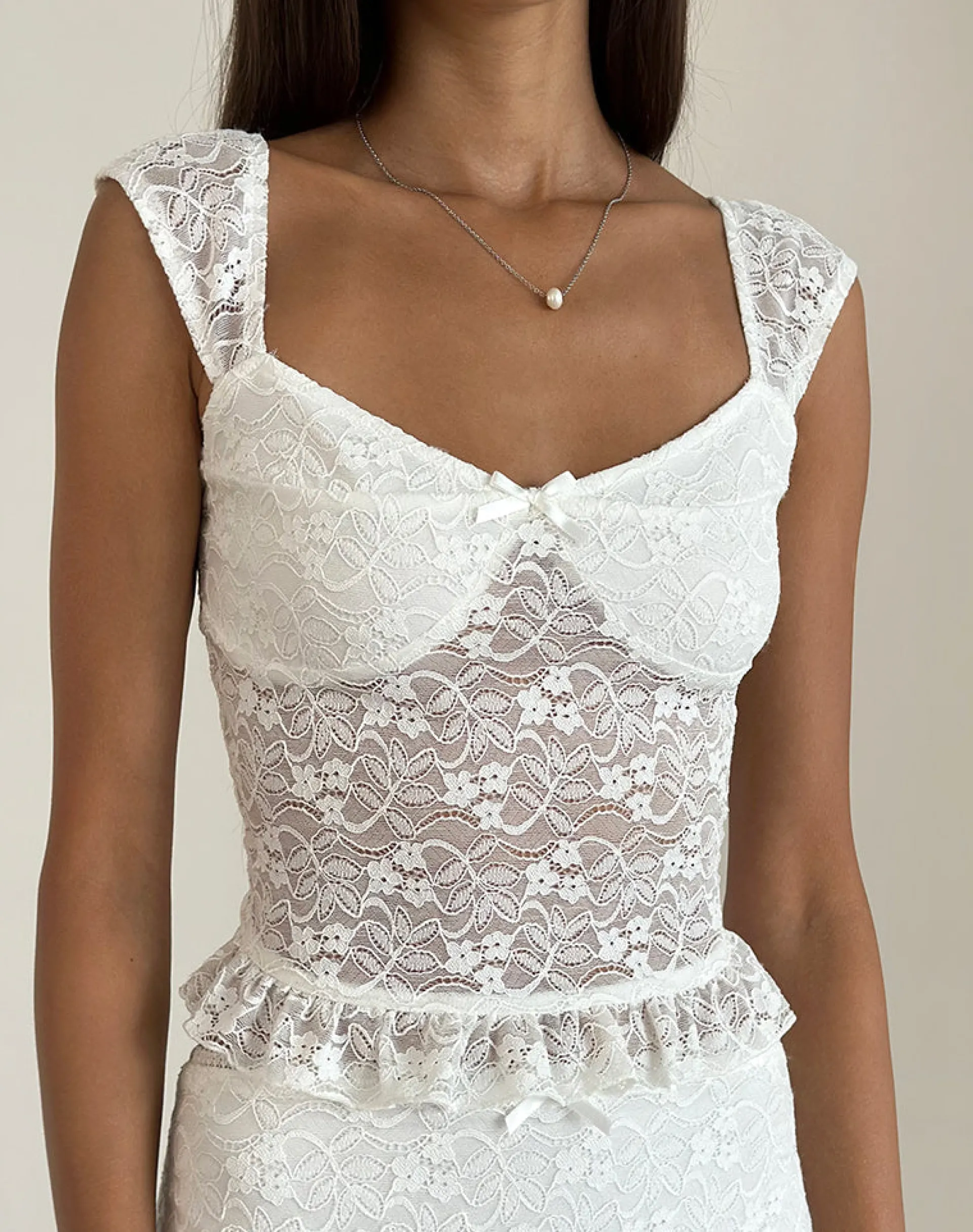 Motel Rocks Co-Ords | Strappy Tops-Brietta Cami Top in Lace Ivory LaceIvory