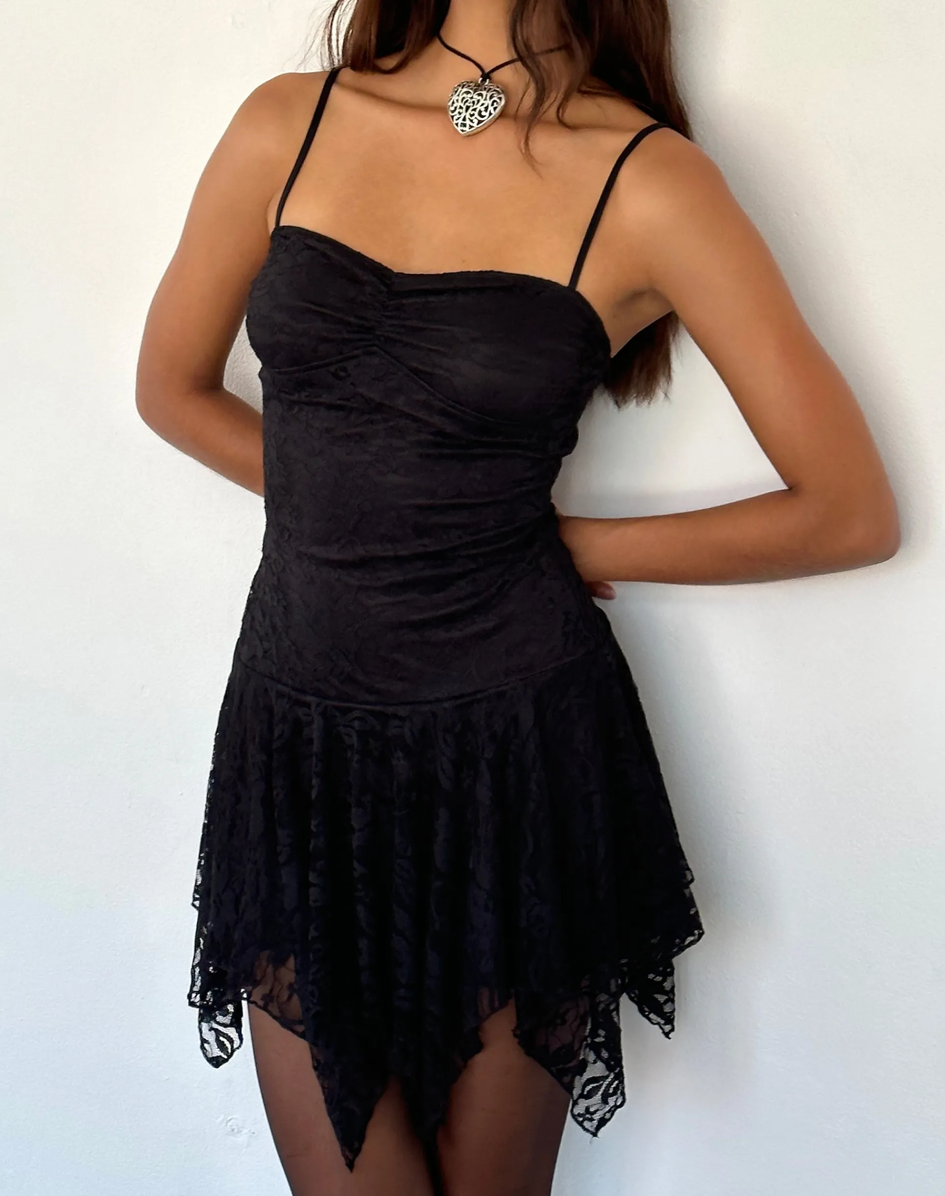 Motel Rocks Little Black Dresses | Mini Dresses-Brilliana Mini Dress in Floral Lace Jet Black