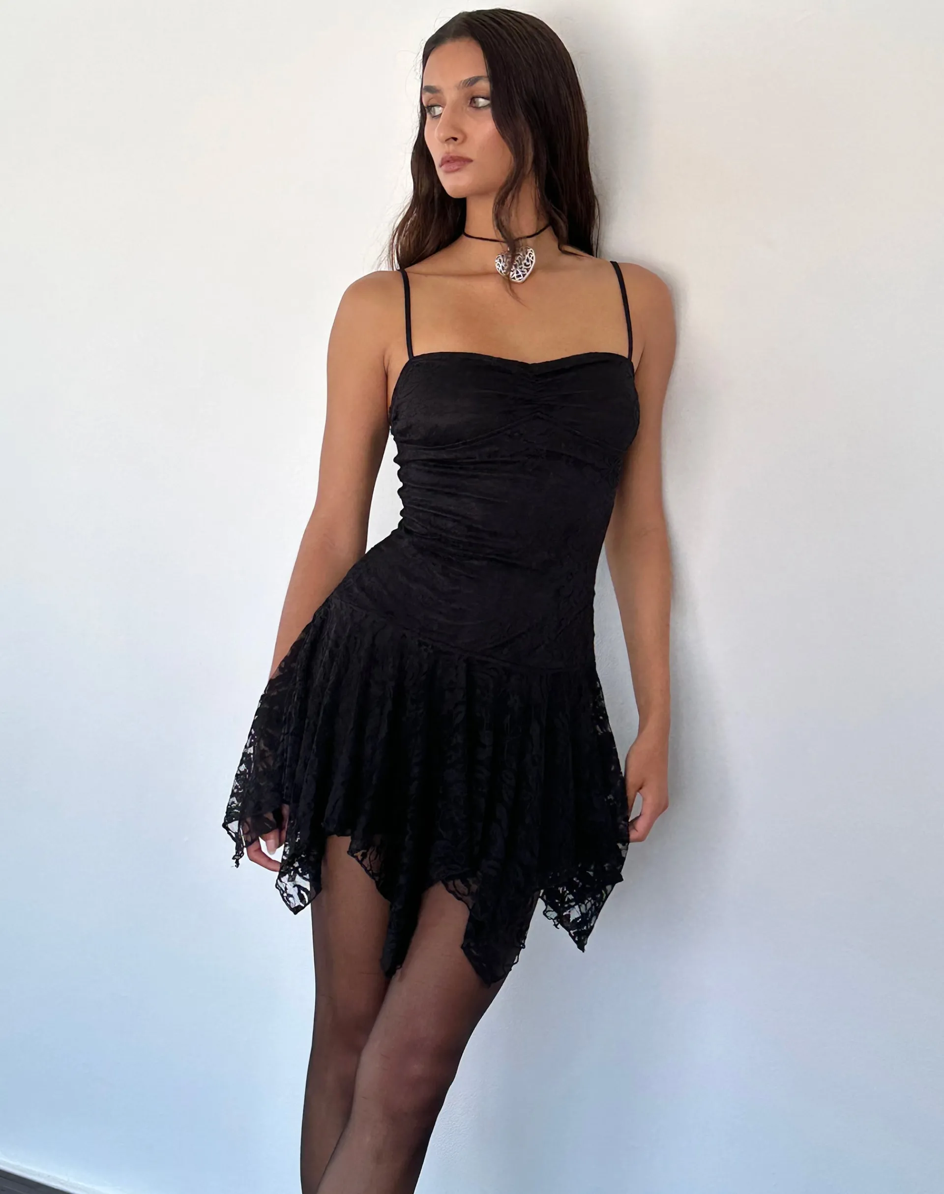 Motel Rocks Little Black Dresses | Mini Dresses-Brilliana Mini Dress in Floral Lace Jet Black