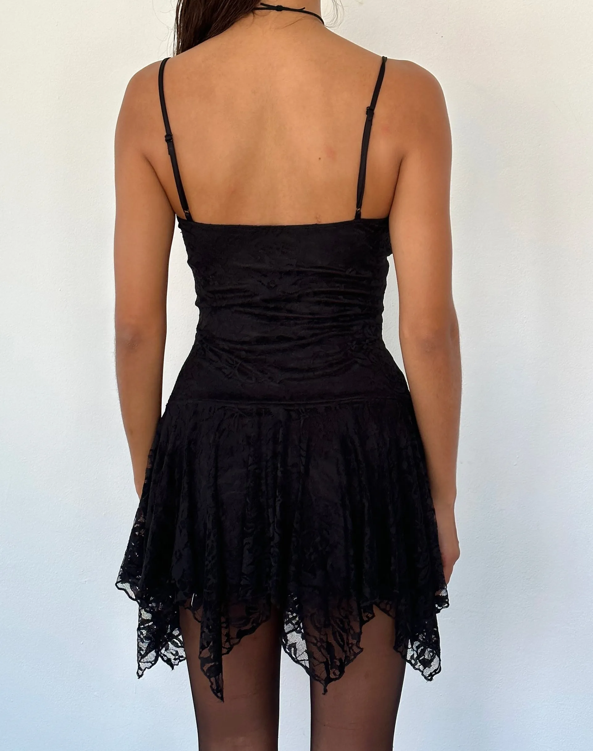Motel Rocks Little Black Dresses | Mini Dresses-Brilliana Mini Dress in Floral Lace Jet Black