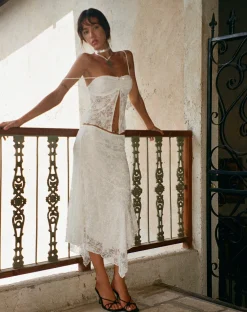 Motel Rocks Strappy Tops | Lace Tops-Briony Butterfly Top in Lace Ivory LaceIvory