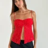 Motel Rocks Strappy Tops | Going Out Tops-Briony Top in Lace Red LaceRed