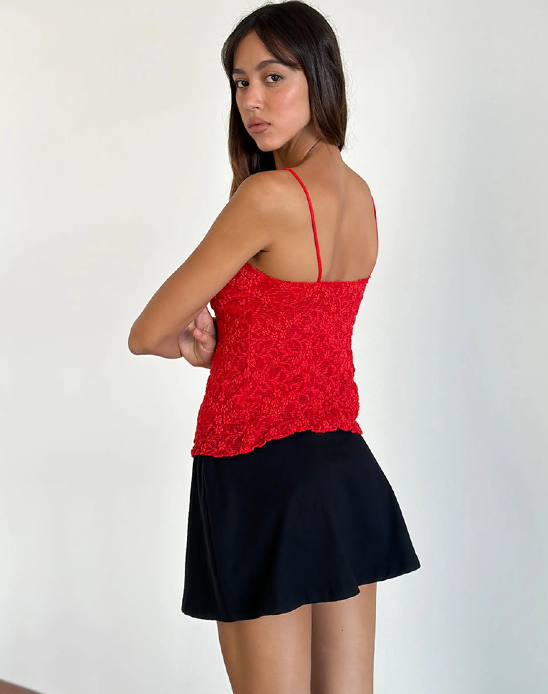 Motel Rocks Strappy Tops | Going Out Tops-Briony Top in Lace Red LaceRed