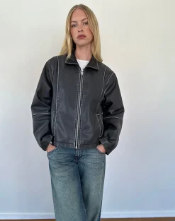 Motel Rocks Pu Jackets | Jackets-Brittany Distressed Jacket in PU Black