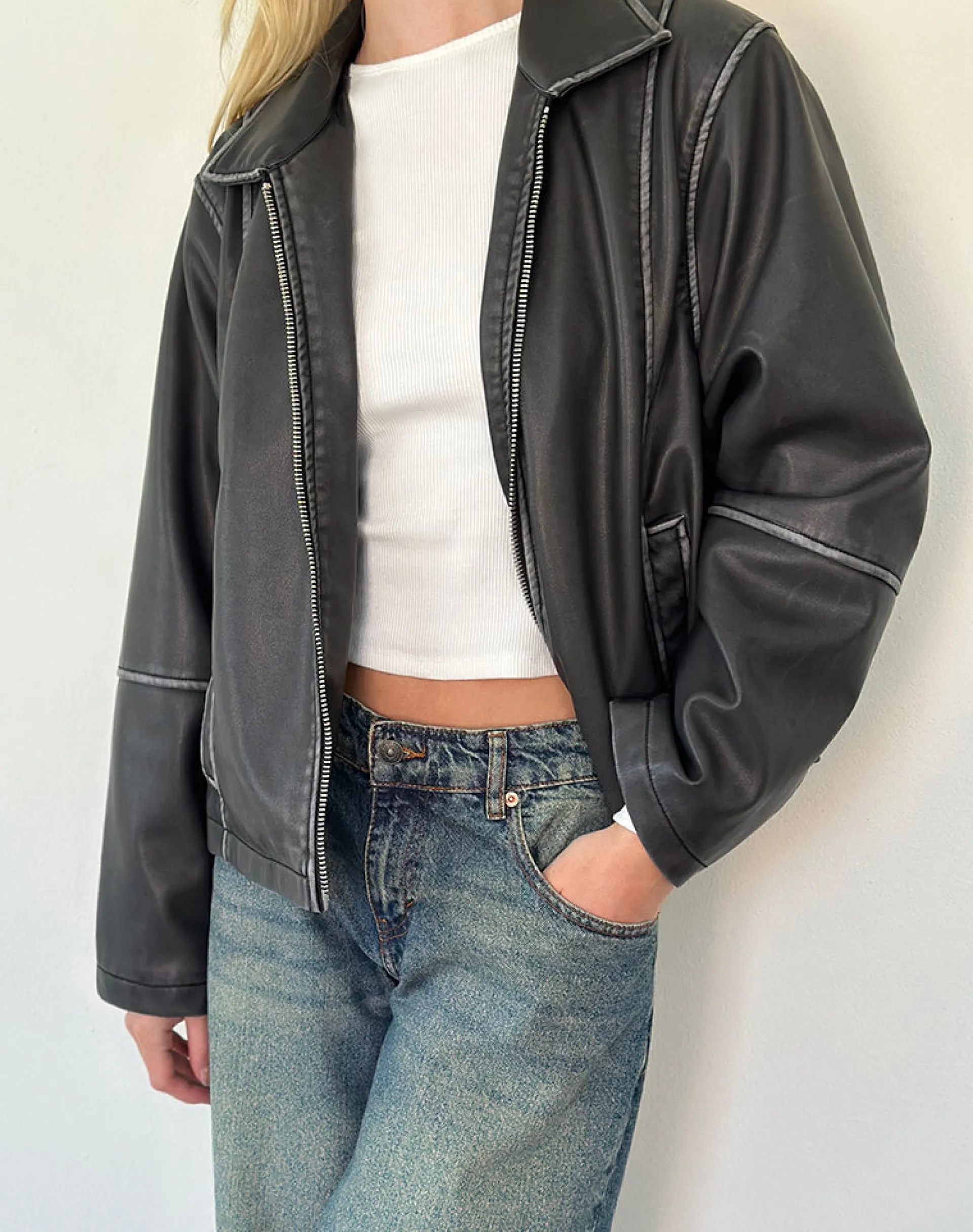 Motel Rocks Pu Jackets | Jackets-Brittany Distressed Jacket in PU Black