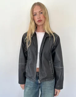 Motel Rocks Pu Jackets | Jackets-Brittany Distressed Jacket in PU Black
