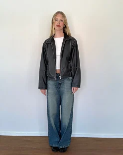 Motel Rocks Pu Jackets | Jackets-Brittany Distressed Jacket in PU Black