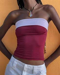 Motel Rocks Bandeau Tops-Brylee Bandeau Crop Top in Wine Lilac winelilac