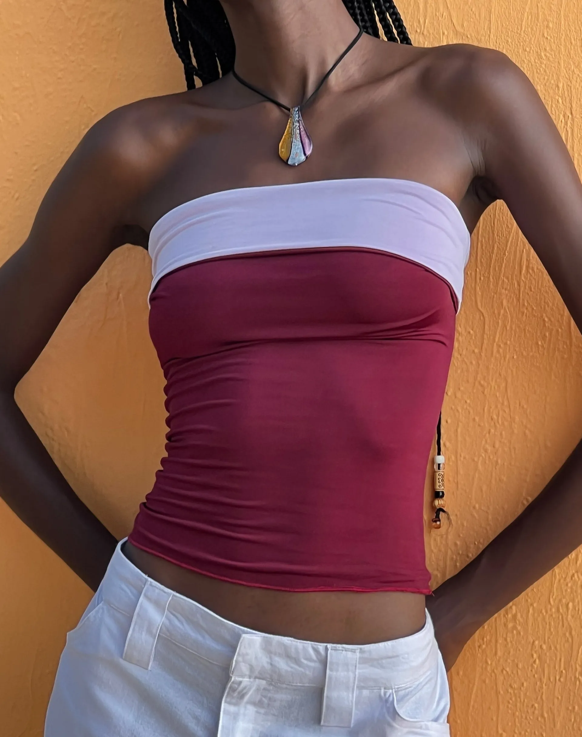 Motel Rocks Bandeau Tops-Brylee Bandeau Crop Top in Wine Lilac winelilac