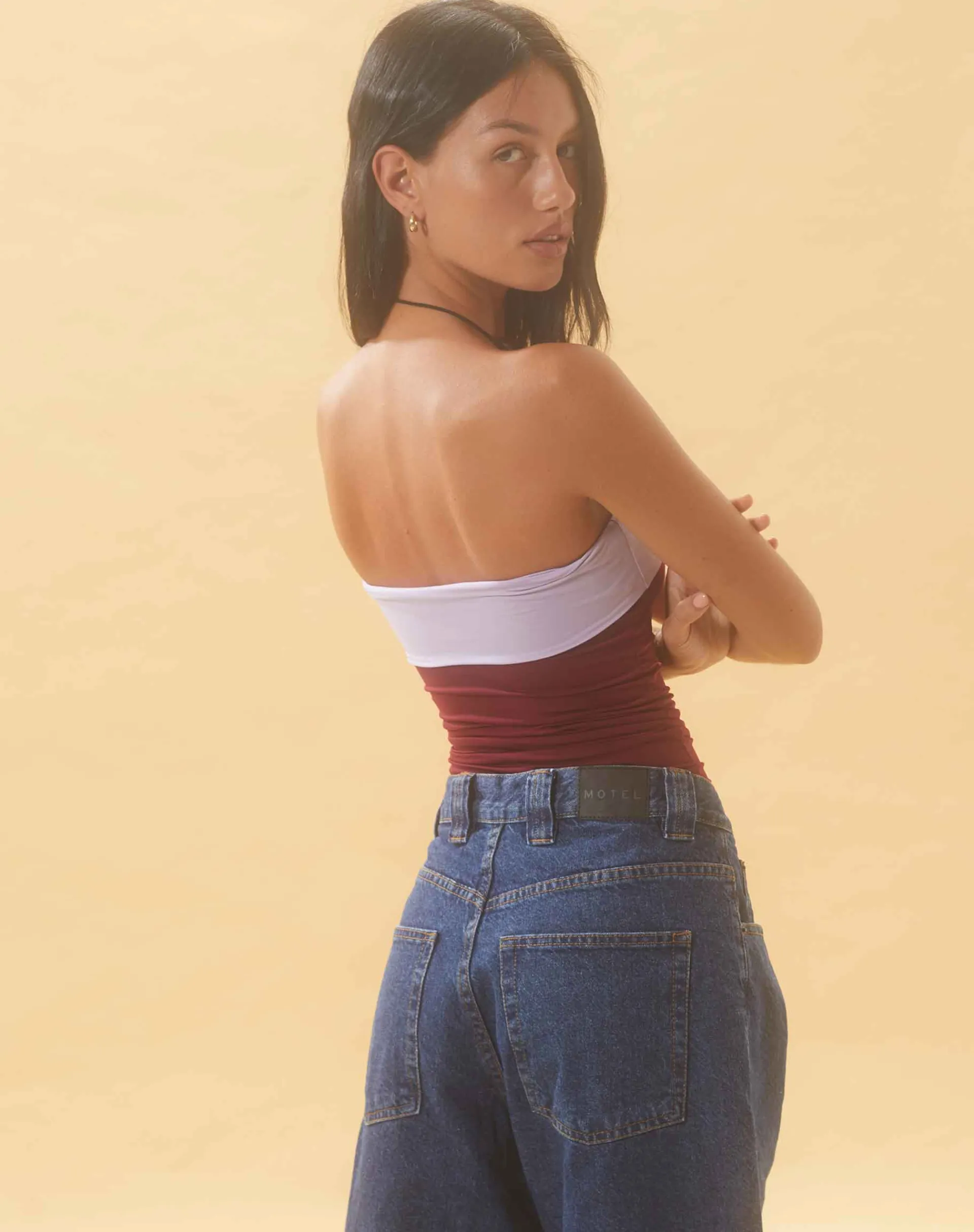 Motel Rocks Bandeau Tops-Brylee Bandeau Crop Top in Wine Lilac winelilac
