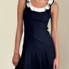 Motel Rocks Day Dresses | Party Dresses-Busari Frill Neck Mini Dress in Navy
