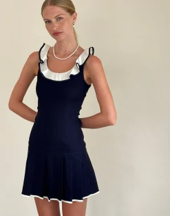 Motel Rocks Day Dresses | Party Dresses-Busari Frill Neck Mini Dress in Navy
