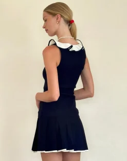 Motel Rocks Day Dresses | Party Dresses-Busari Frill Neck Mini Dress in Navy