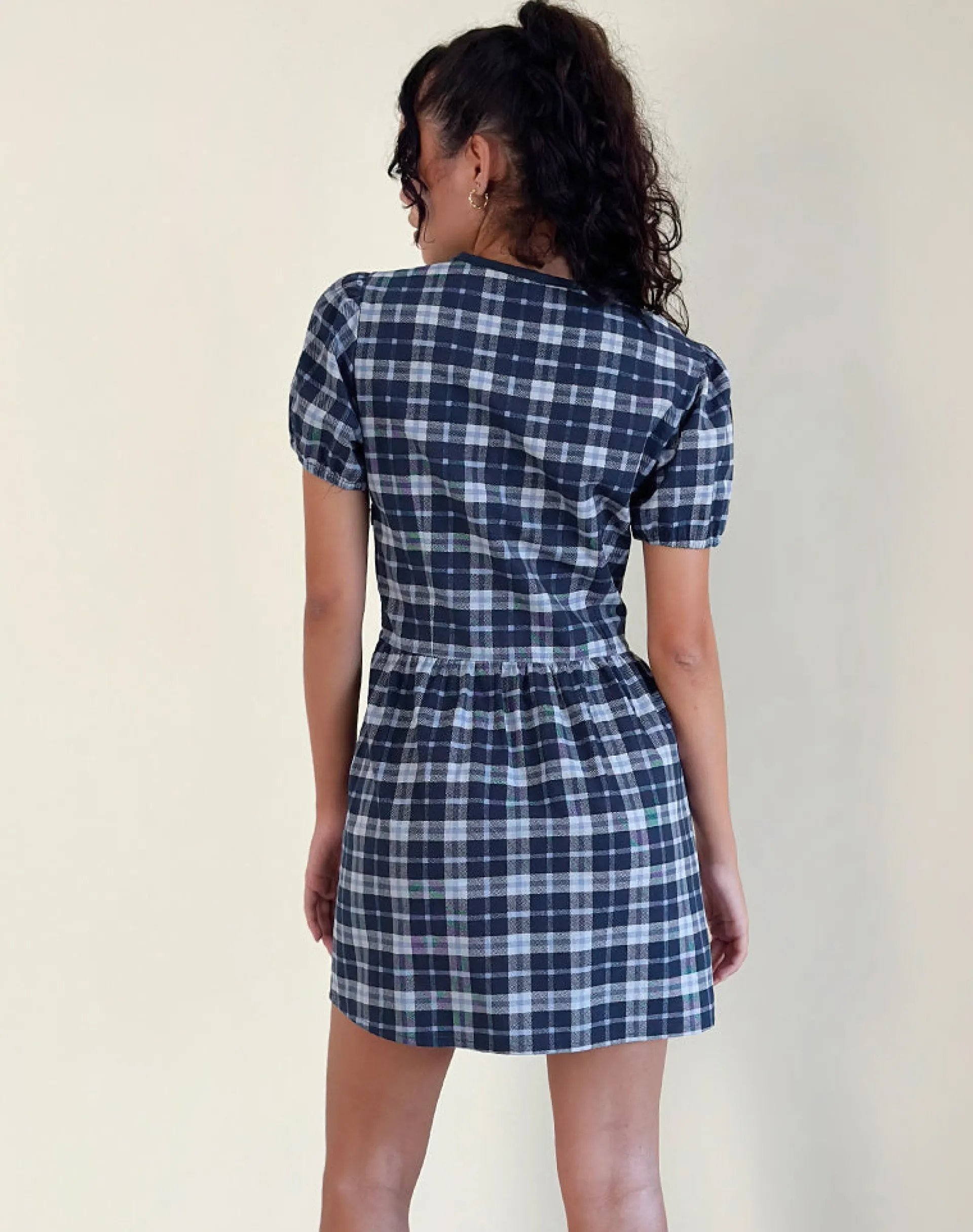 Motel Rocks Tailoring | Day Dresses-Byan Tie Front Dress in Tartan Dark Blue
