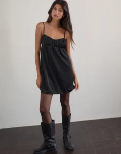 Motel Rocks Day Dresses | Little Black Dresses-Cadenza Square Neck Slip Mini Dress in Black