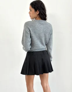 Motel Rocks Tailoring | Pleated Skirts-Calina Pleated Mini Skirt in Black Pinstripe