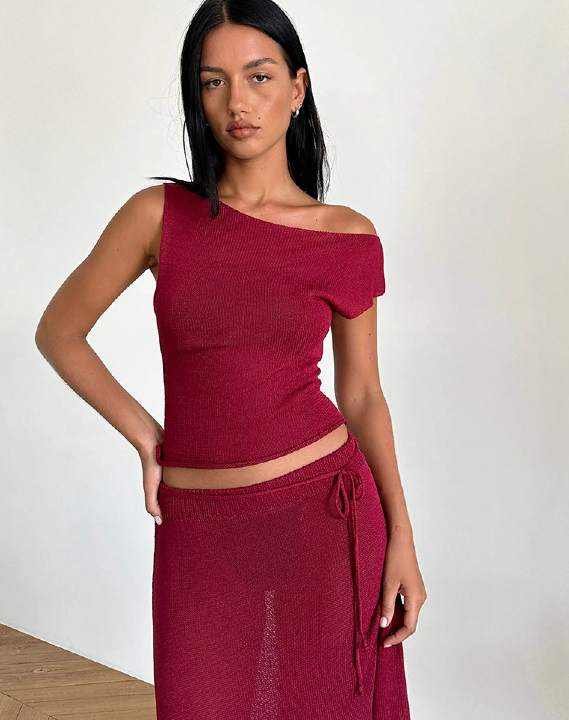 Motel Rocks Going Out Tops-Calypso Top in Sheer Knit Red SheerKnitRed