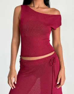 Motel Rocks Going Out Tops-Calypso Top in Sheer Knit Red SheerKnitRed