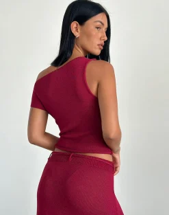 Motel Rocks Going Out Tops-Calypso Top in Sheer Knit Red SheerKnitRed