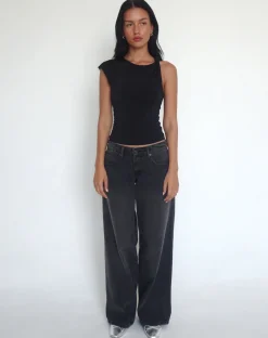 Motel Rocks Basics | Basic Tops-Cambrie Asymmetrical Sleeveless Top in black