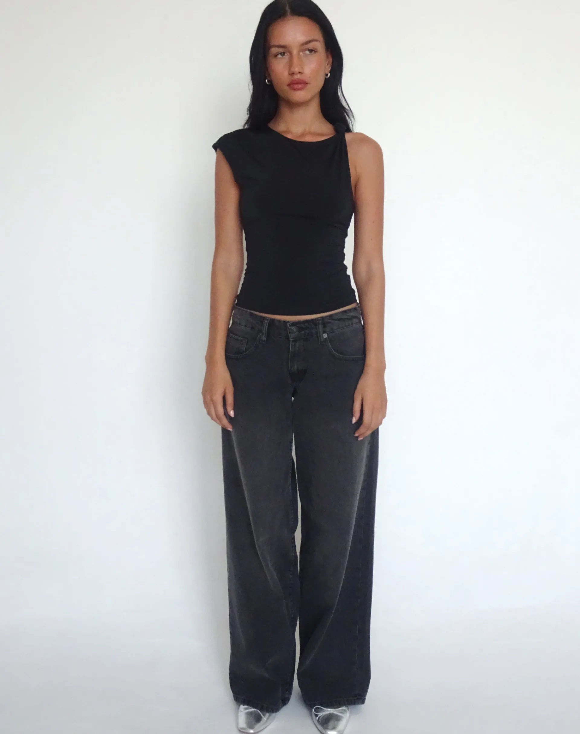 Motel Rocks Basics | Basic Tops-Cambrie Asymmetrical Sleeveless Top in black