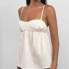 Motel Rocks Strappy Tops | Going Out Tops-Camden Longline Cami Top in Satin Ivory