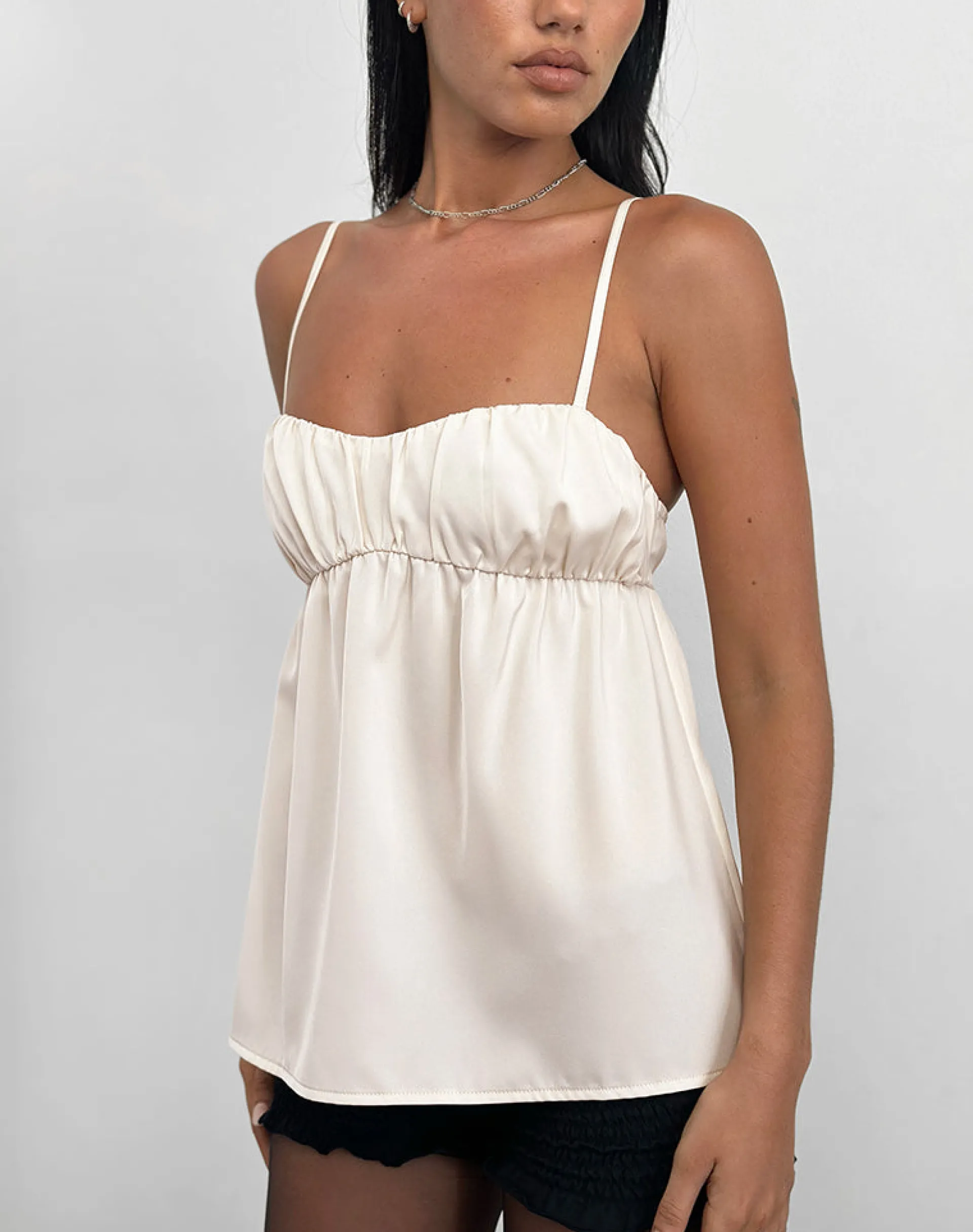 Motel Rocks Strappy Tops | Going Out Tops-Camden Longline Cami Top in Satin Ivory