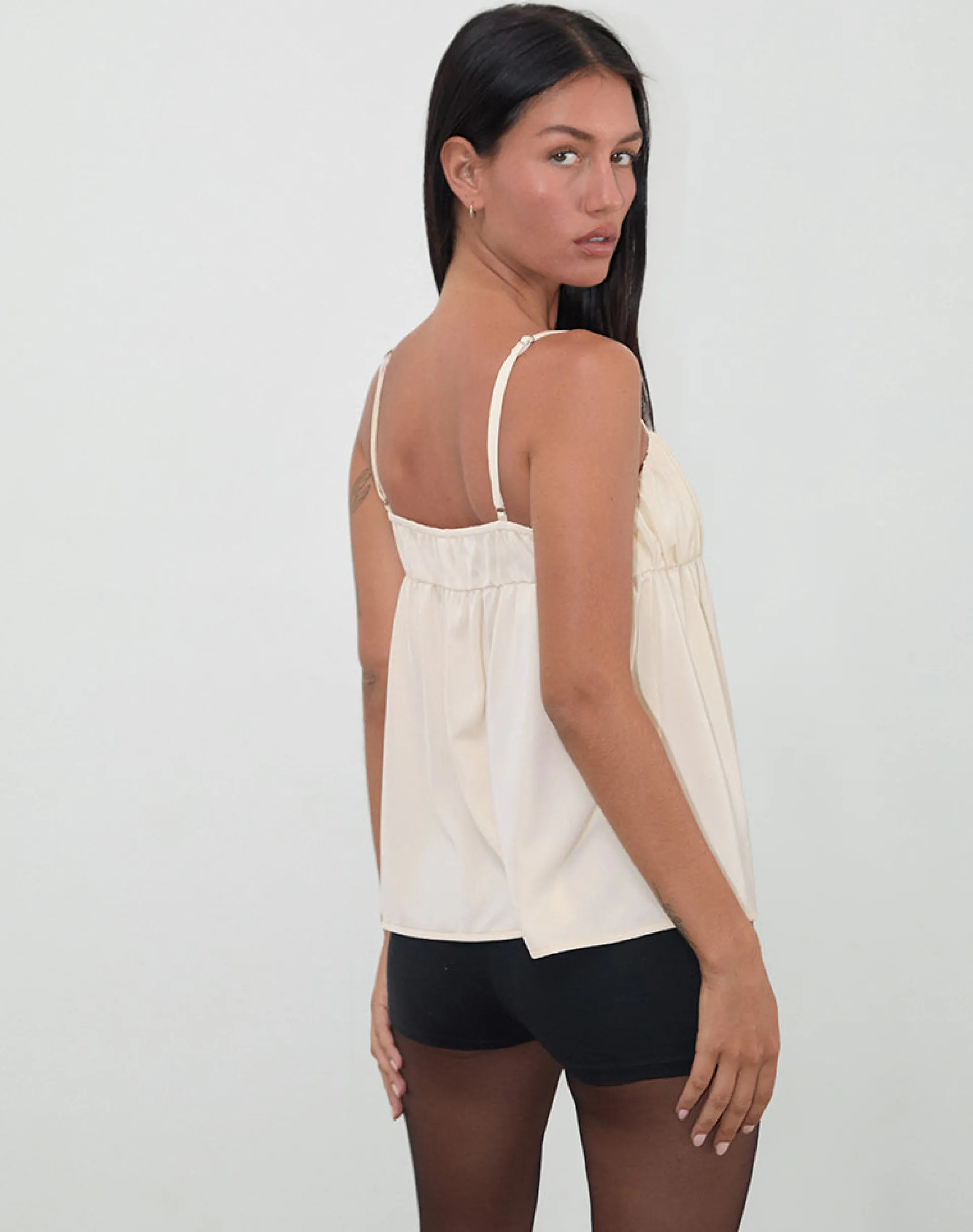 Motel Rocks Strappy Tops | Going Out Tops-Camden Longline Cami Top in Satin Ivory