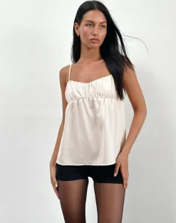 Motel Rocks Strappy Tops | Going Out Tops-Camden Longline Cami Top in Satin Ivory