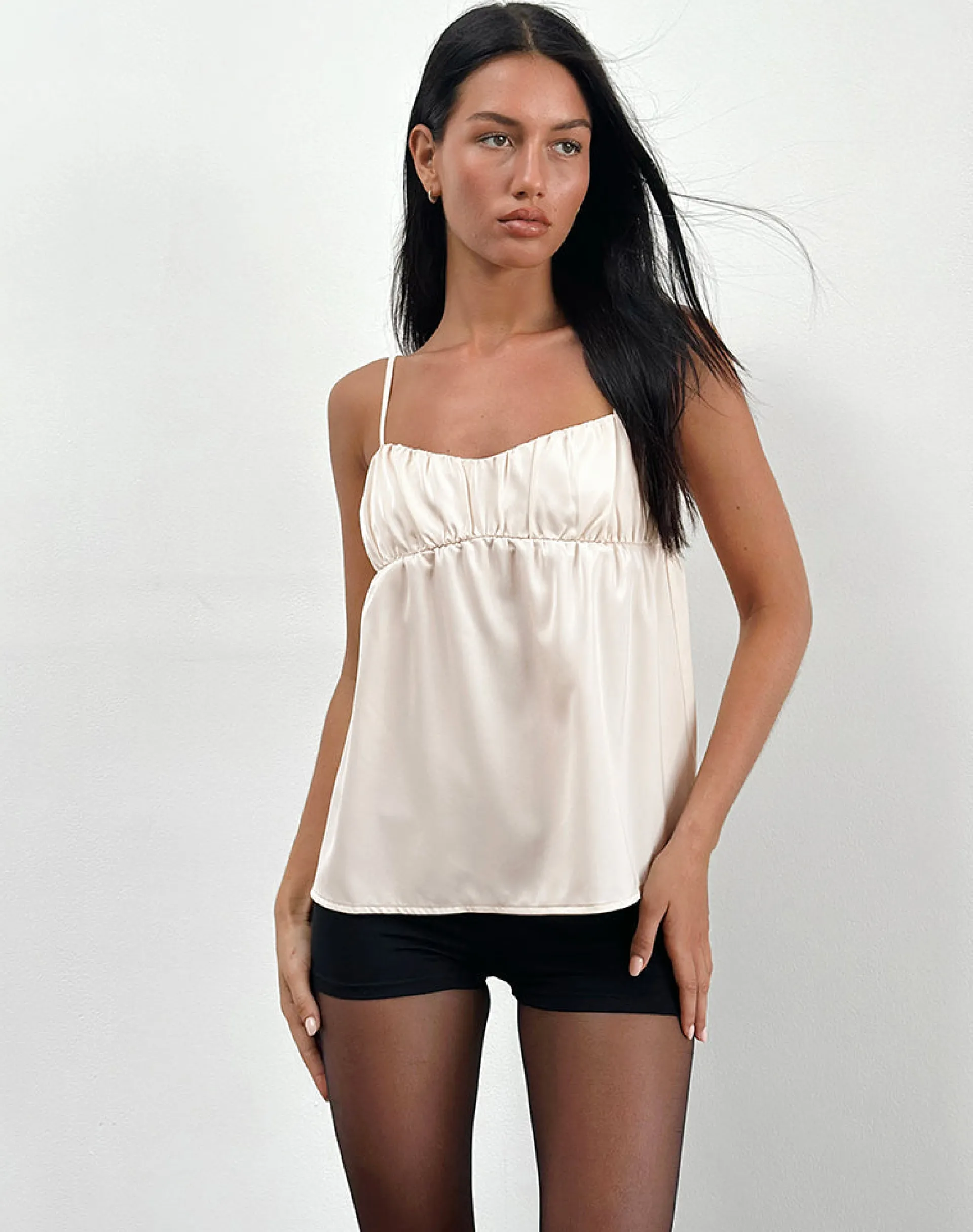 Motel Rocks Strappy Tops | Going Out Tops-Camden Longline Cami Top in Satin Ivory