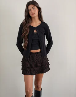 Motel Rocks Mini Skirts-Camigi Mini Skirt in Brown Jaguar Print BrownJaguarPrint
