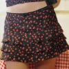 Motel Rocks Printed Skirts | Mini Skirts-Camigi Mini Skirt in Strawberry Polka Black StrawberryPolkaBlack