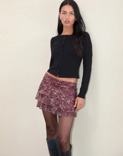 Motel Rocks Printed Skirts | Mini Skirts-Camigo Ruffle Mini Skirt in Abstract Leo Spot AbstractLeoSpot