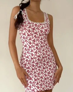 Motel Rocks Basics | Printed Dresses-Camina Dress in Summer Strawberry Off White