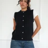 Motel Rocks Vest Tops-Camira Knitted Button Through Vest in Black