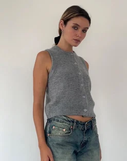 Motel Rocks Vest Tops-Cancri Button Through Vest in Grey