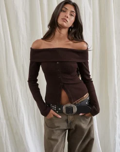 Motel Rocks Cardigans-Candida Cardi in Bitter Chocolate
