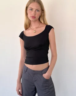 Motel Rocks Corset Tops | Going Out Tops-Cania Top in Lycra Black